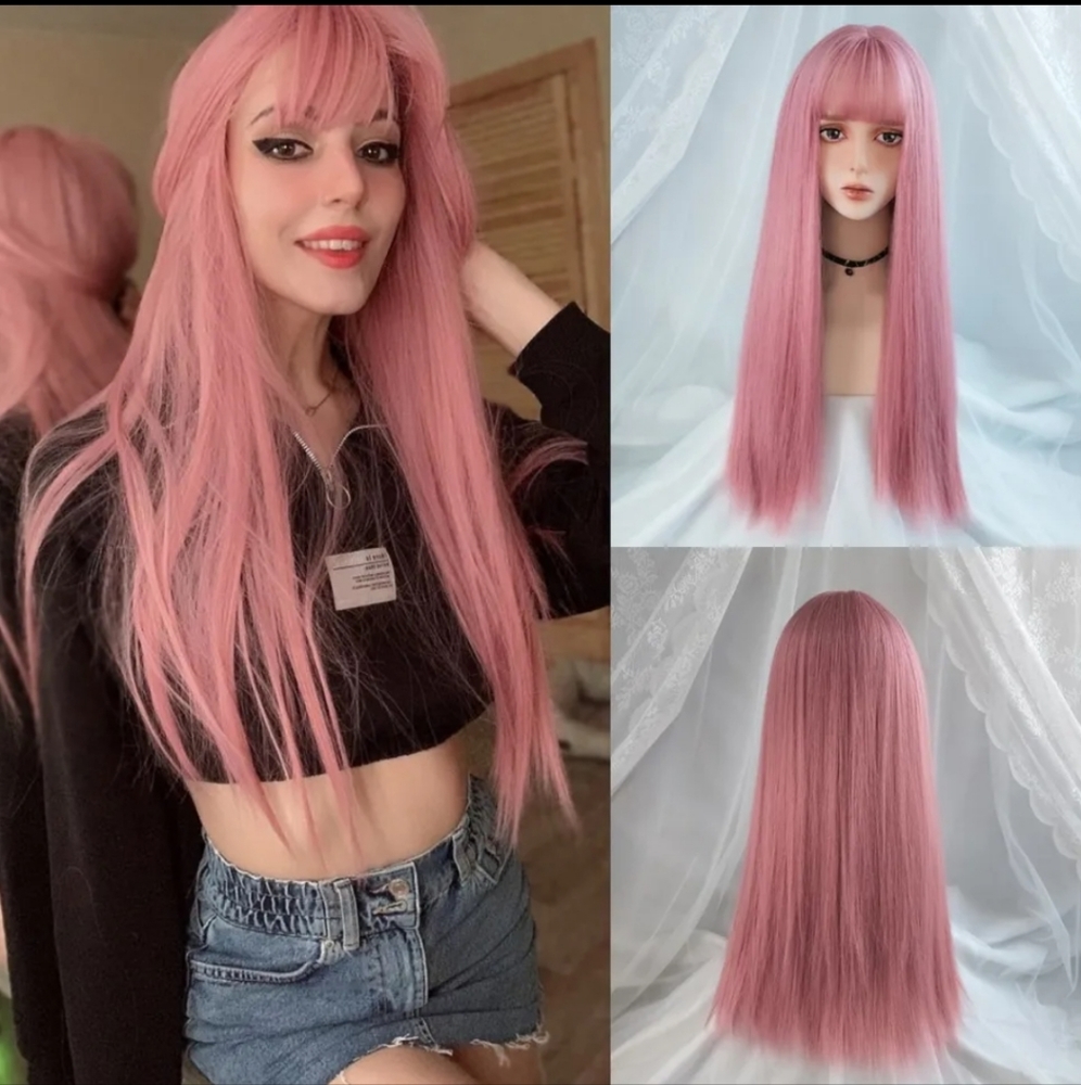 Pink Long Straight Hair Wig
